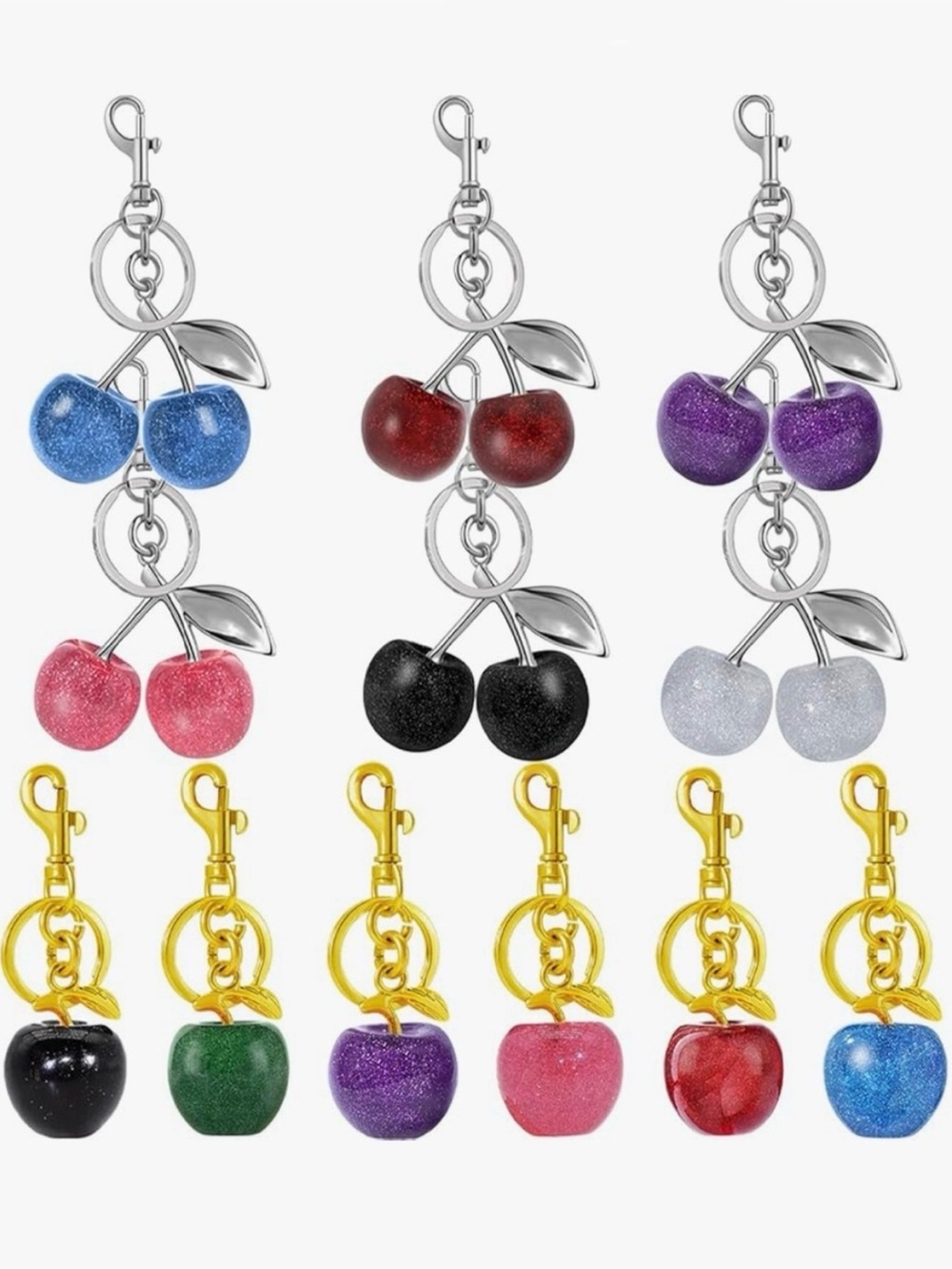 Cherry, Apple or Fuzzy Cherry Bag Charms NWT - Pick 1 - Your Choice of Color - Picture 1 of 7